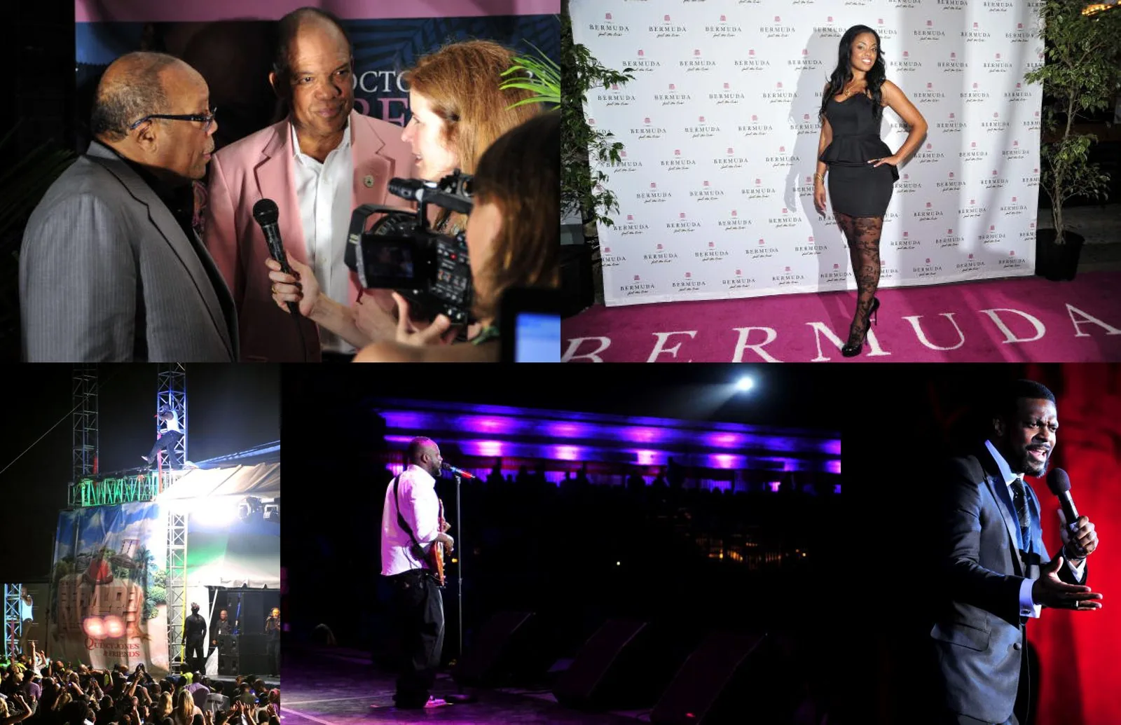 Bermuda Music Festival photos: Quincy Jones interviewed on camera, a guest on the pink Bermuda carpet, the festival stage and nighttime performances