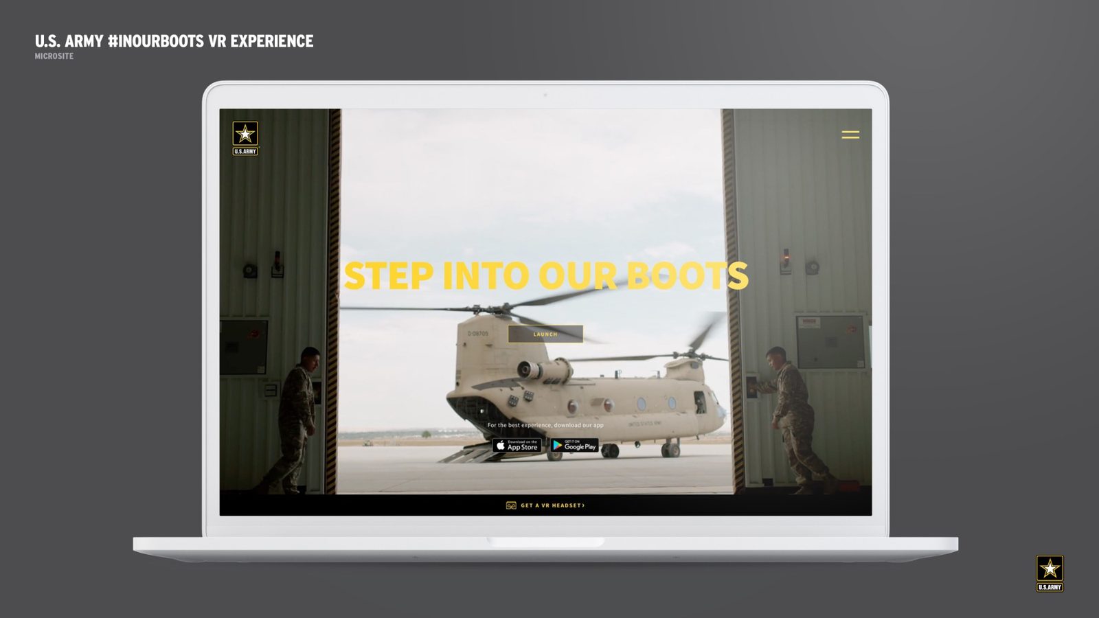 U.S. Army #InOurBoots VR experience: Step Into Our Boots microsite with Chinook helicopter