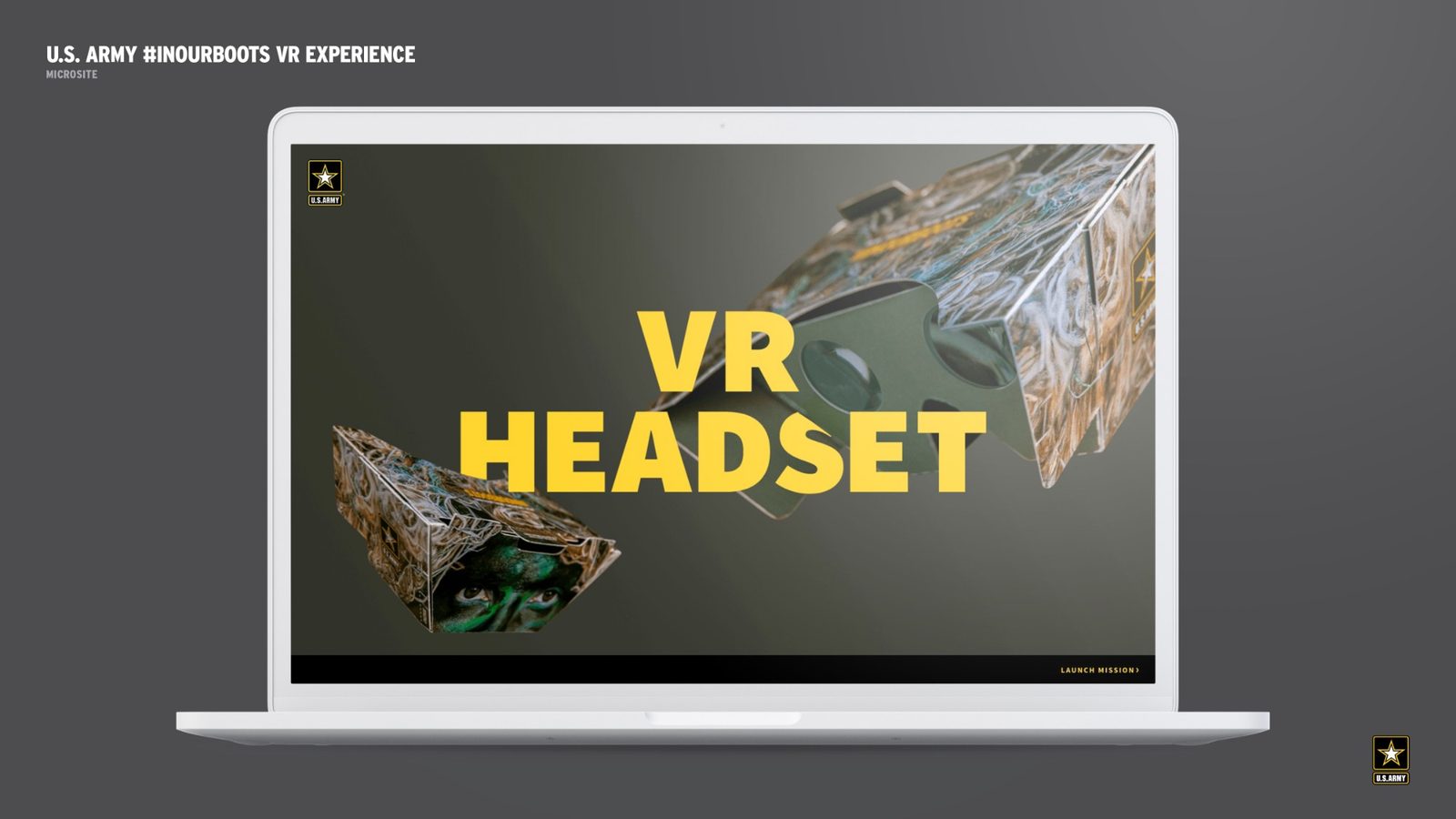 U.S. Army #InOurBoots: camouflage VR cardboard headset page