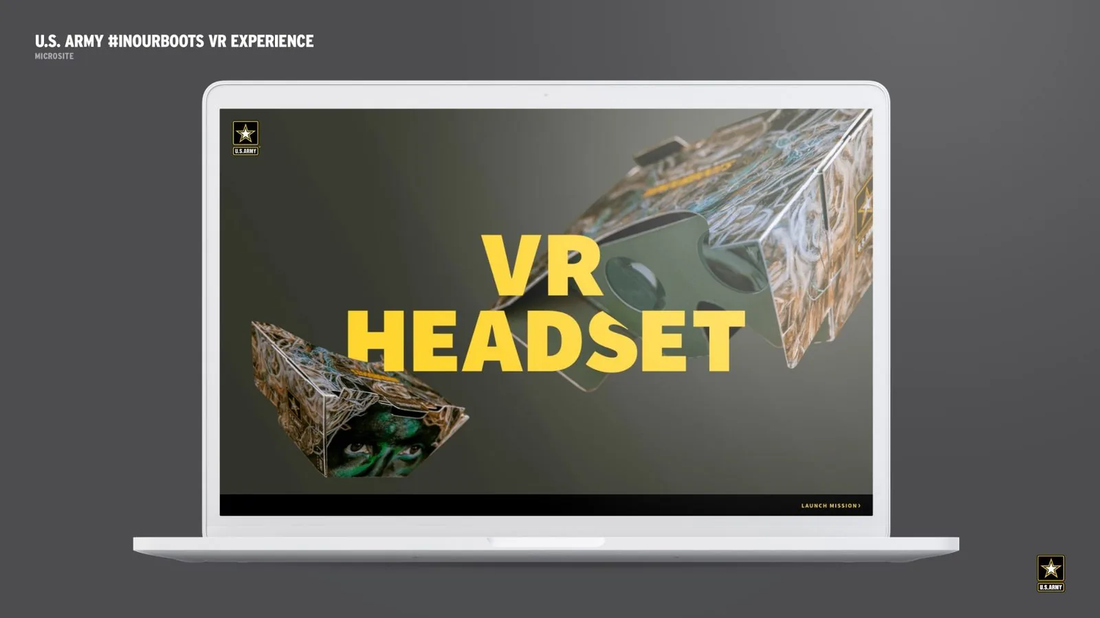 U.S. Army #InOurBoots: camouflage VR cardboard headset page