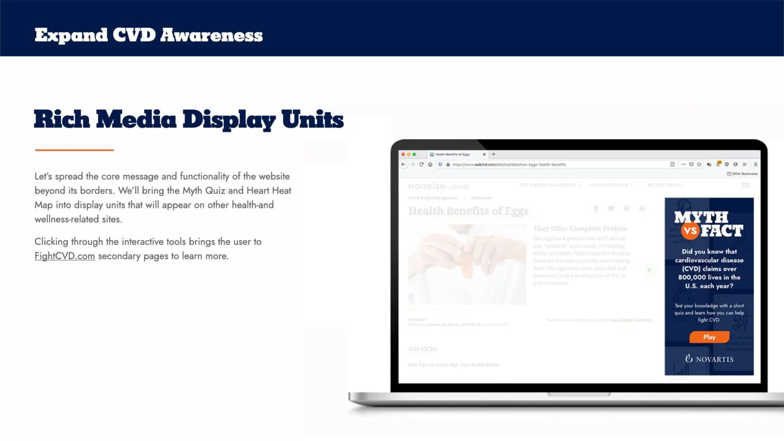 Novartis market prep deck: Expand CVD Awareness, rich media display units with Myth vs Fact quiz