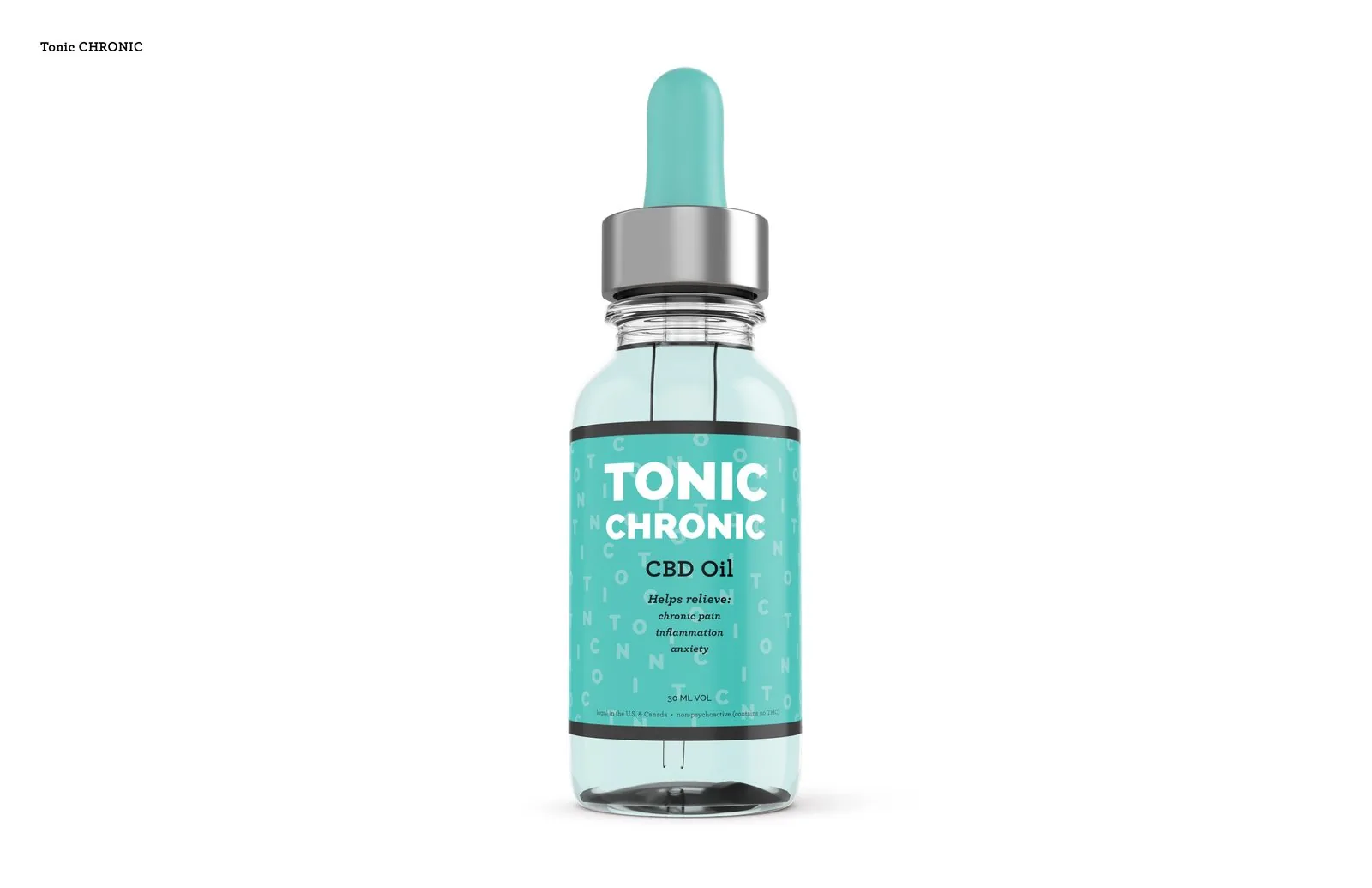 TONIC CHRONIC CBD oil dropper bottle, 30 ml, labeled to help relieve chronic pain, inflammation and anxiety