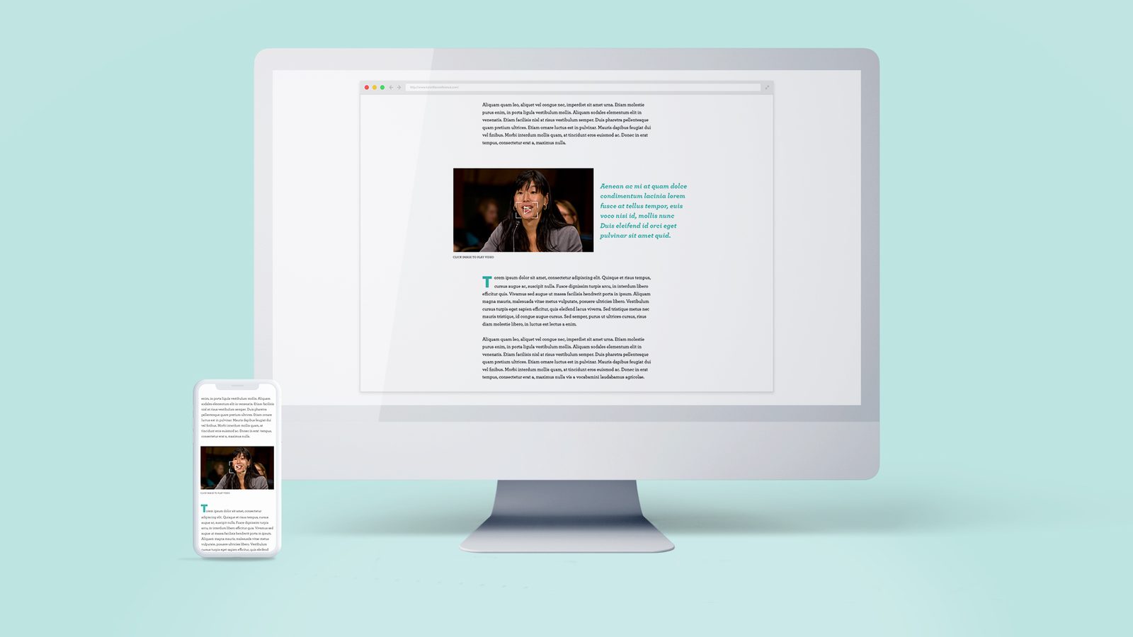 TONIC article with an embedded Ai-Jen Poo video still marked click image to play video, on desktop and phone