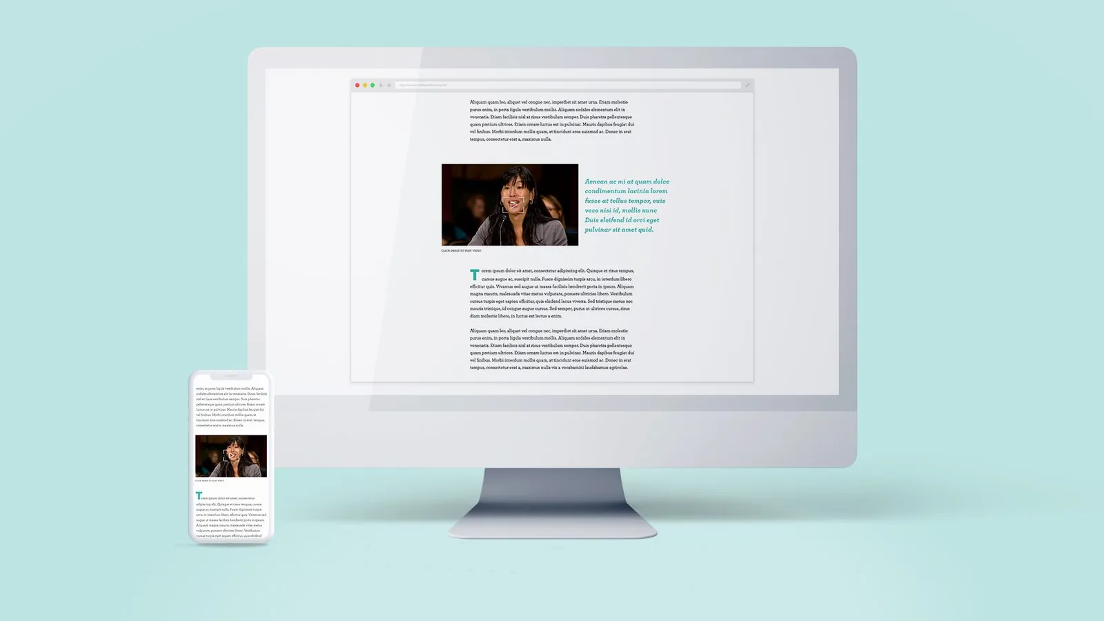 TONIC article with an embedded Ai-Jen Poo video still marked click image to play video, on desktop and phone