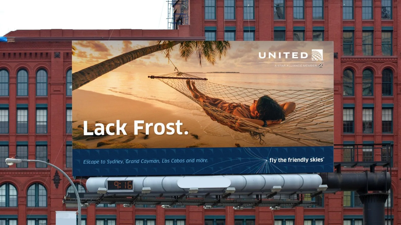 United Airlines billboard: Lack Frost