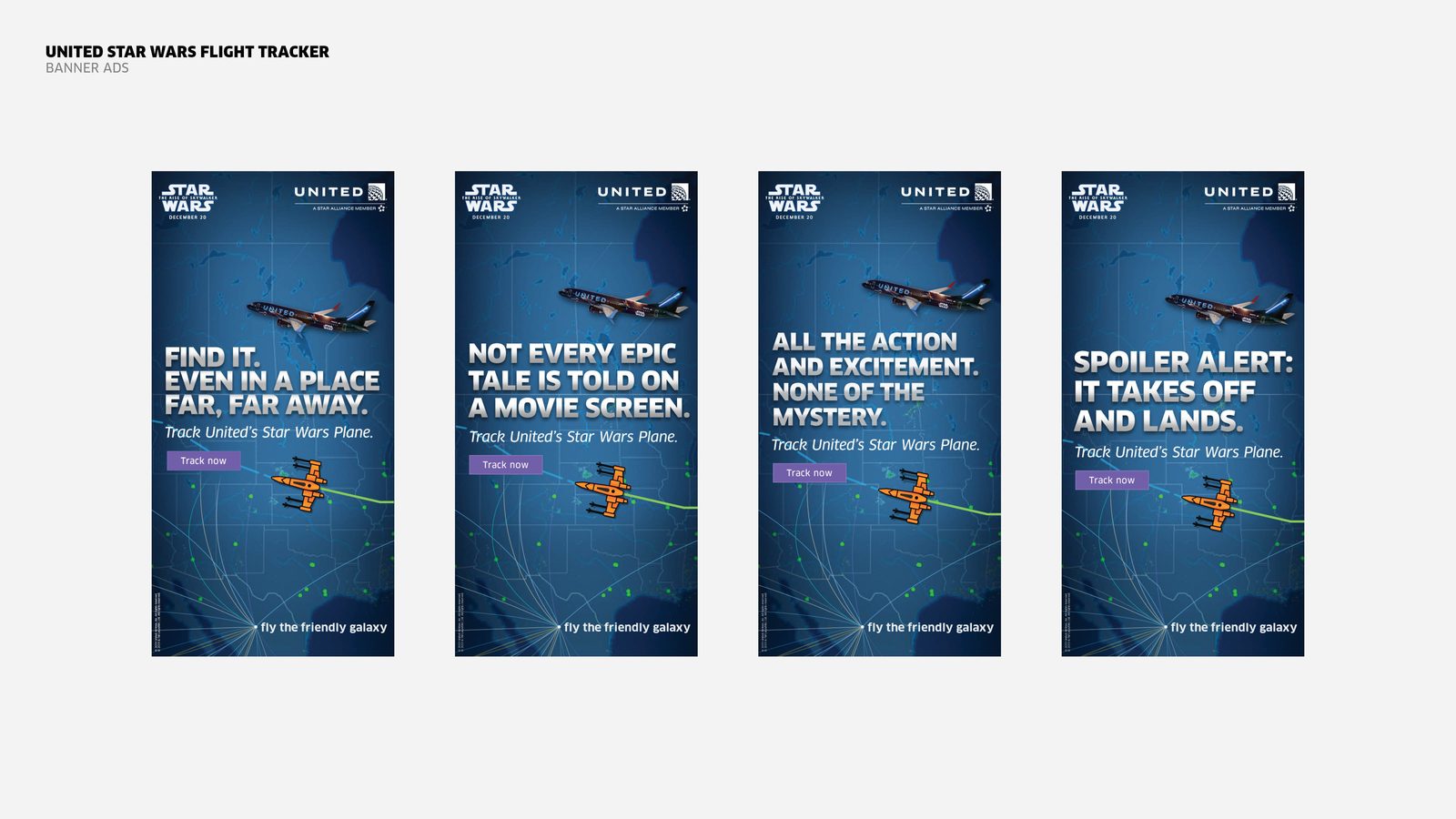 United Star Wars Flight Tracker banner ads: Find It Even In a Place Far, Far Away