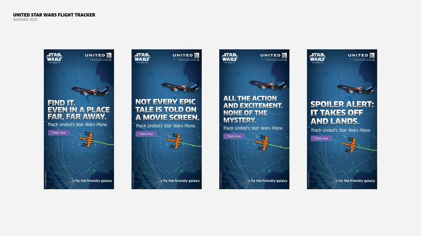 United Star Wars Flight Tracker banner ads: Find It Even In a Place Far, Far Away