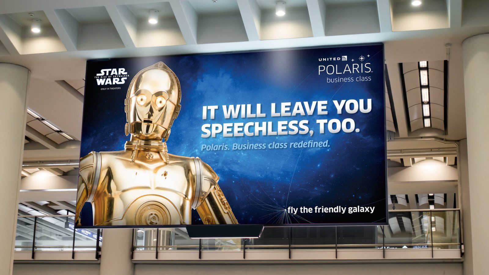 United Polaris business class billboard, C-3PO: It Will Leave You Speechless, Too